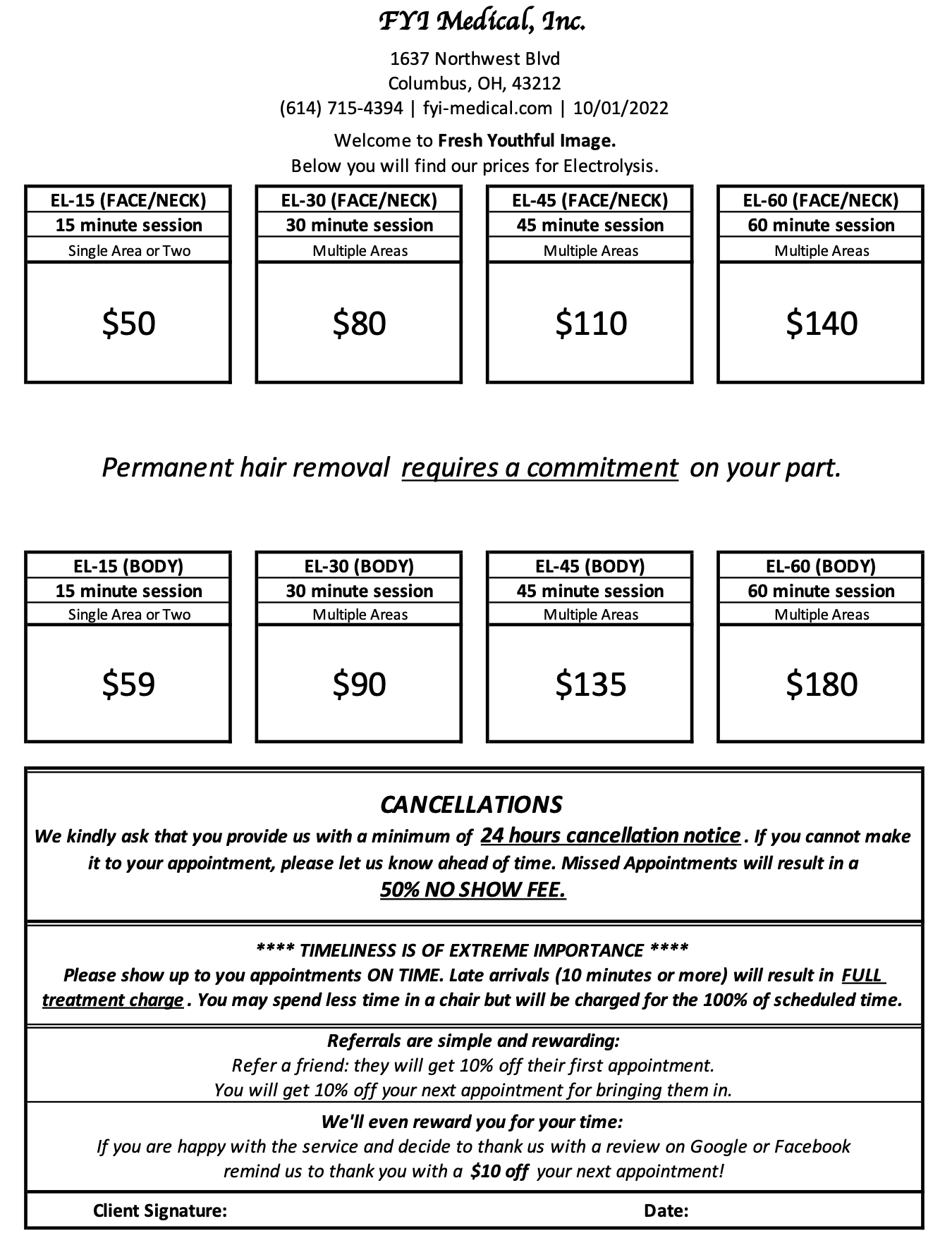 Electrolysis Pricing Screenshot Page