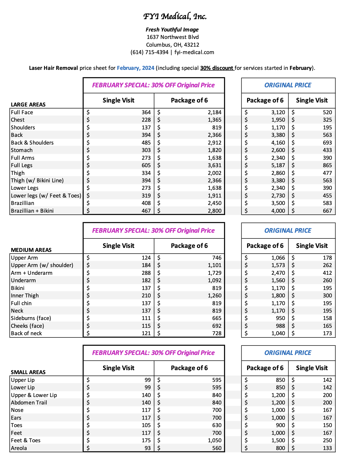 Laser Pricing Screenshot Page
